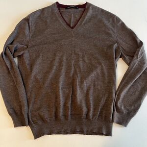 Ermenegildo Zegna Sweater Brown Burgundy Med Wool Cashmere Blend Italy V-Neck